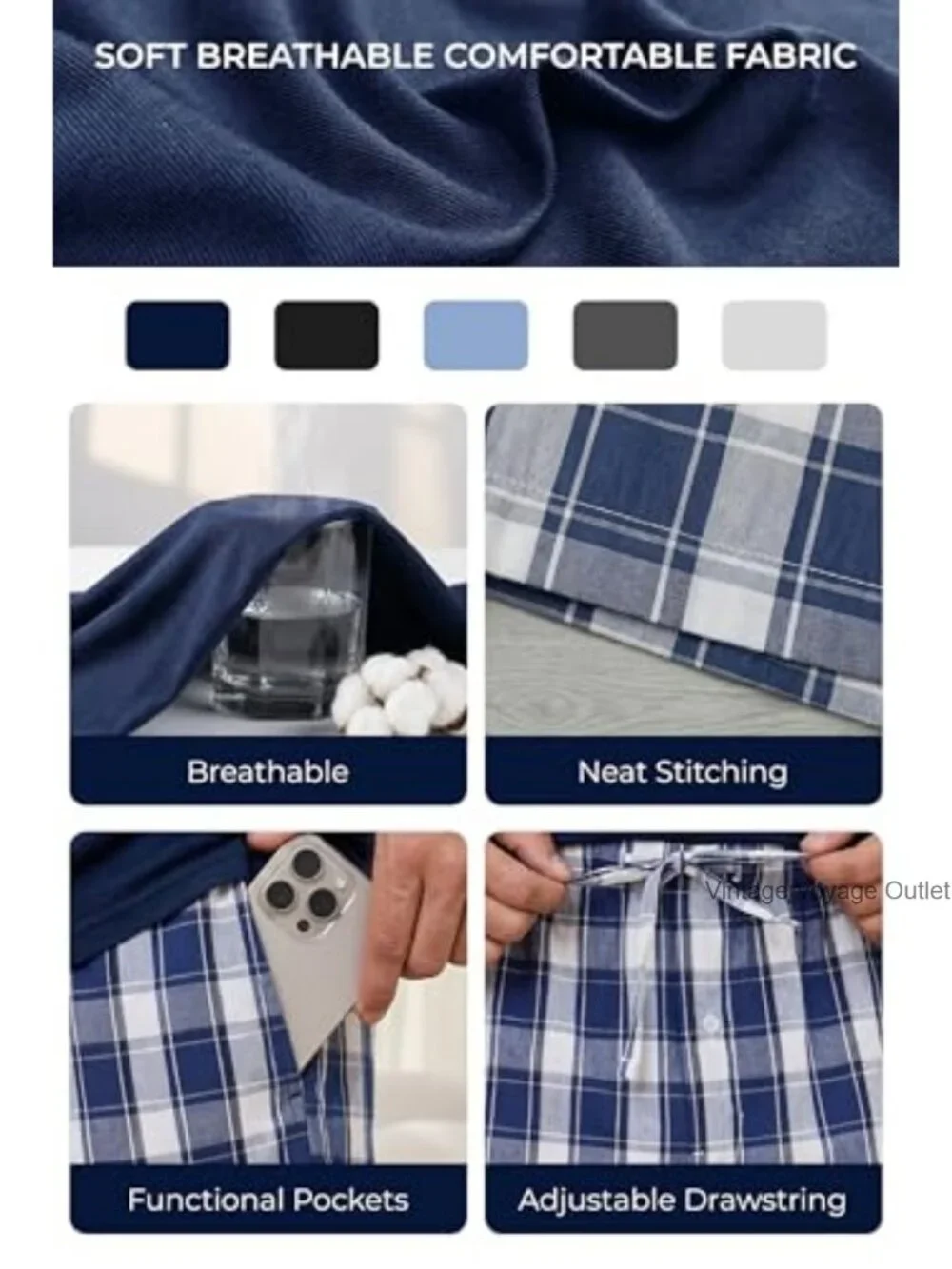 100% Cotton Men's Pajama Set Long Sleeve Soft Breathable Sleepwear Lounge Set